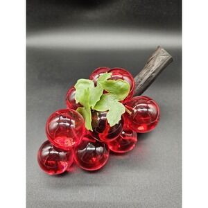 Vintage MCM Lucite Acrylic Green Ruby Red on Driftwood Large Cluster with Leaves